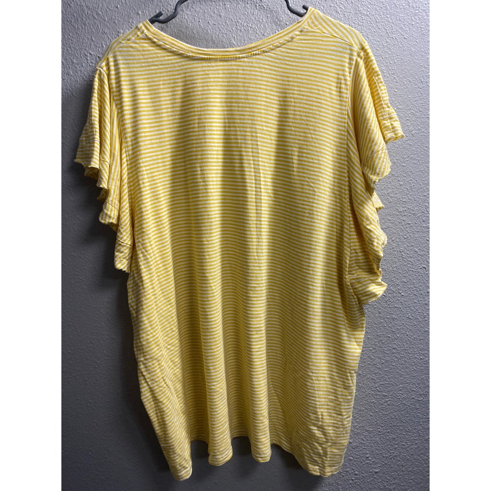 Terra & Sky Womens 2X Yellow White Striped Flutter Sleeve T-Shirt Plus Size Top - Picture 3 of 3